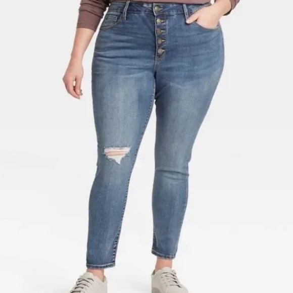 Ava & Viv Button Fly Distressed Skinny Jean Size 20w - Picture 1 of 4